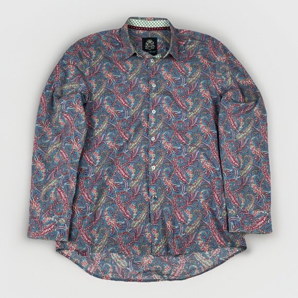 English Laundry Mens M Funky Pink / Blue Geometric Paisley  Colorful Trippy AOP - Picture 1 of 16